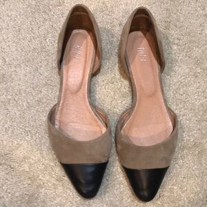 J. JILL Beige and Black Pointed Cap Toe D'orsay Flats Suede Leather-Size 7.5